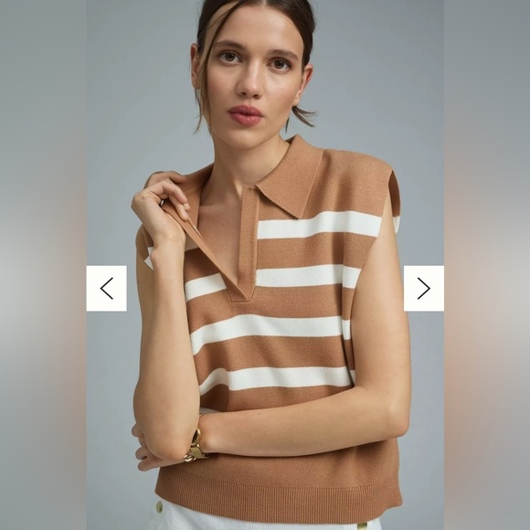 Maeve Tops - Maeve Stripe Collared Sleeveless Sweater Vest Medium